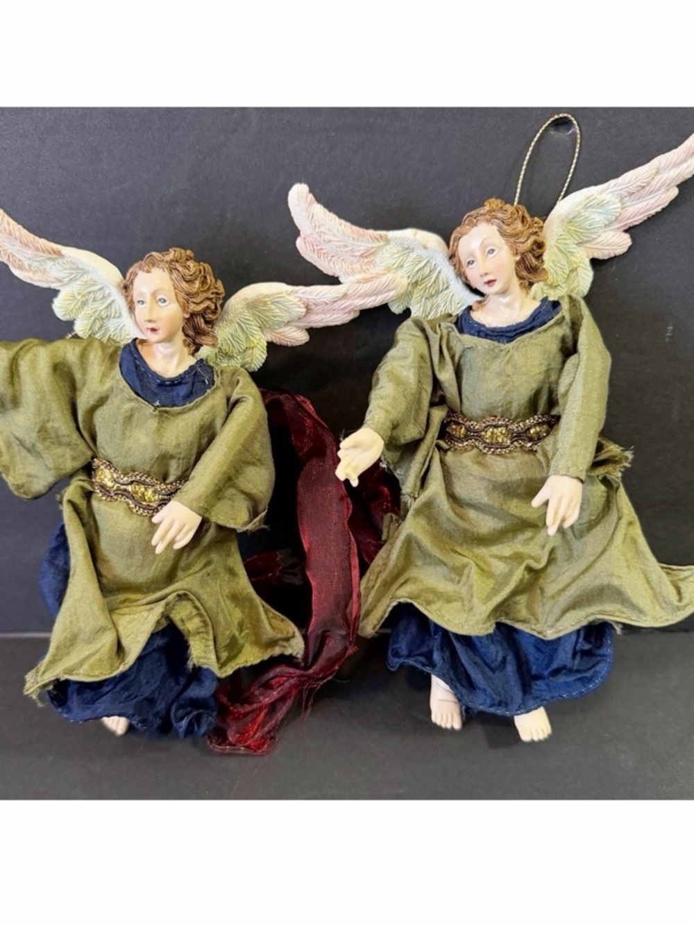 Victorian Christmas Angel Ornaments Delicate Porcelain Burgundy Green Lauren